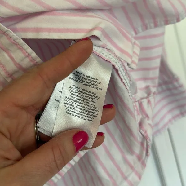 Lauren Ralph Lauren pink striped pocket front button down large - Image 5