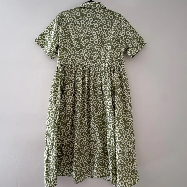 SweetSalt Womens Sage Green Floral Button Down Midi Dress Cotton Pockets Size S - Image 3