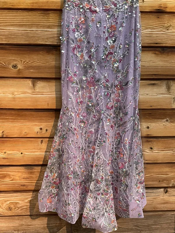 NWOT MAC DUGGAL 69049 Purple Spaghetti Strap Floral Embroidered Trumpet Gown - Image 13