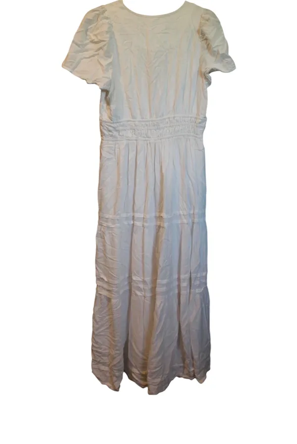 Anthropologie Somerset Linen Edition Maxi Dress White Smocked Tiered Boho Size Small - Image 2