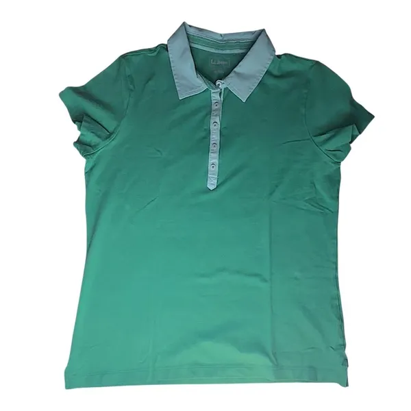 L.L.Bean Womens Green Blue Relaxed Fit Short Sleeve‎ Polo Shirt Size M - Image 2