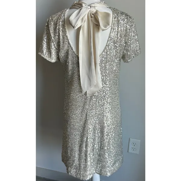 CeCe By Anthropologie Cocktail Mini Sequin Dress New Years Bow Tie Size M - Image 5