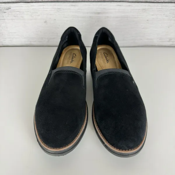 Clarks Collection Loafers Sharon Dolly‎ Black Suede Womens Size 9 Comfort Preppy - Image 3