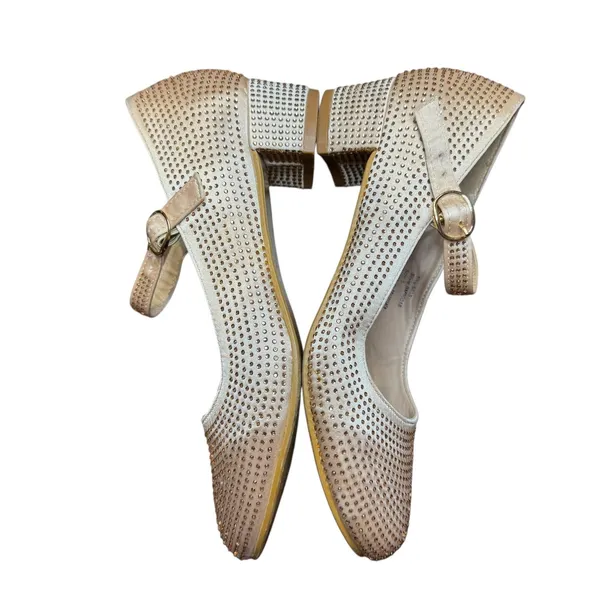 Badgley Mischka Shoes Womens Size 5 Ivory Block‎ Heel Mary Jane Rhinestone Dress - Image 5
