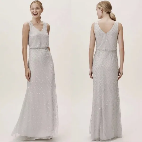 BHLDN NWT Light‎ Gray Chevron Beaded Gown Size 2 - Image 2