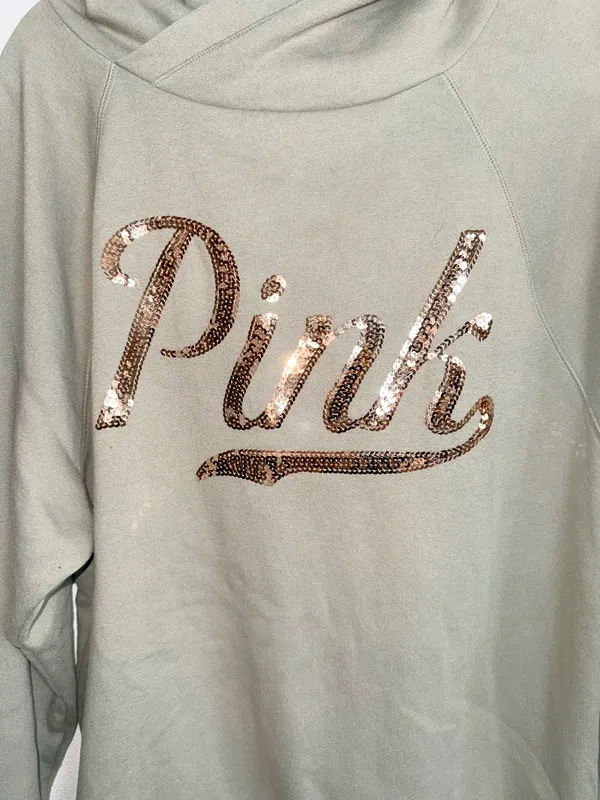 Victoria’s Secret PINK Gold Sequin Logo Oversized Sweatshirt Light Green - Image 4