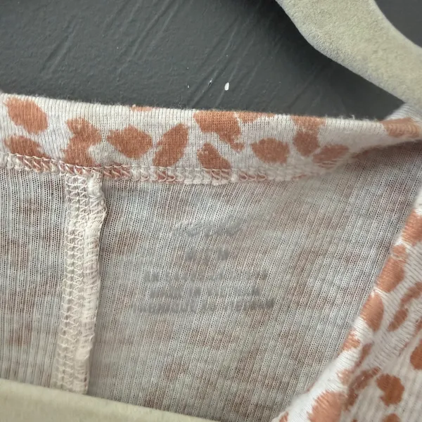 Aerie Women Tan‎ White Cheetah Print Ribbed Waffle Knit Henley Top Long Sleeve M - Image 3