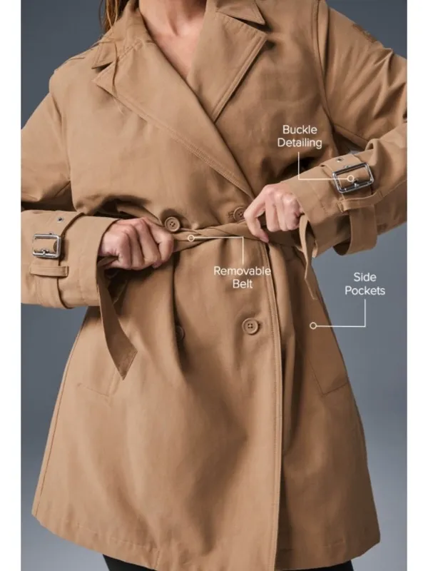 Alo Prime Trench Toasted Almond Tan Structured Belted Belt Long Coat Jacket S - Image 6