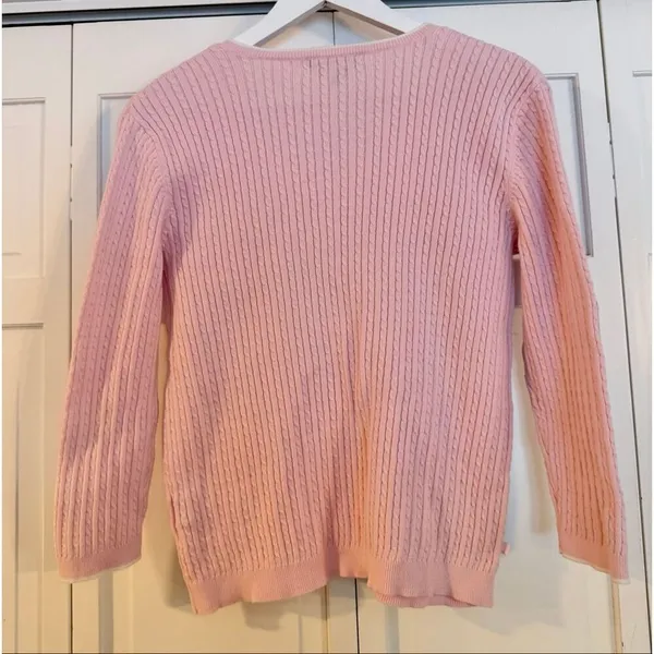 Lauren Ralph Lauren 100% cotton pink cableknit vneck sweater M - Image 4