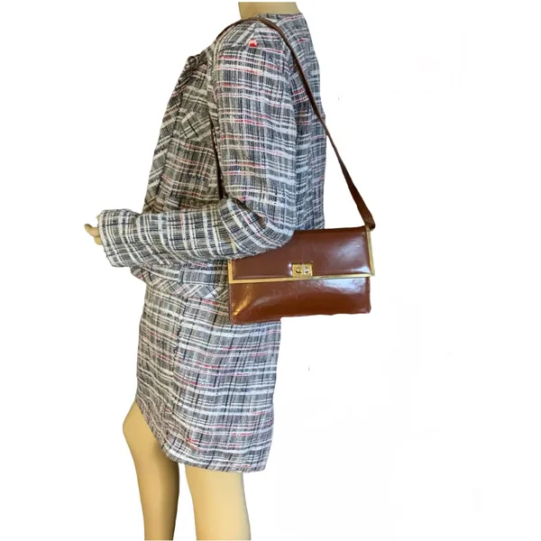 Vintage Balenca Brown Leather Framed Front Flap Shoulder Bag Or Clutch - Image 8