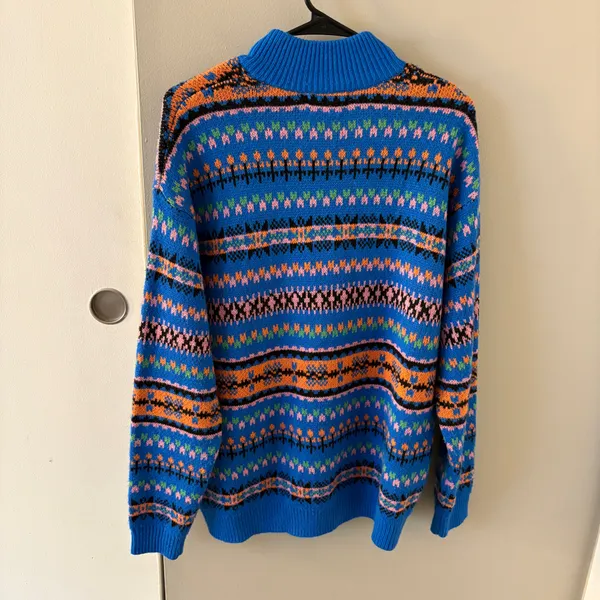 Zara Blue Half-Zip Jacquard Sweater Size Women’s Large - Image 4