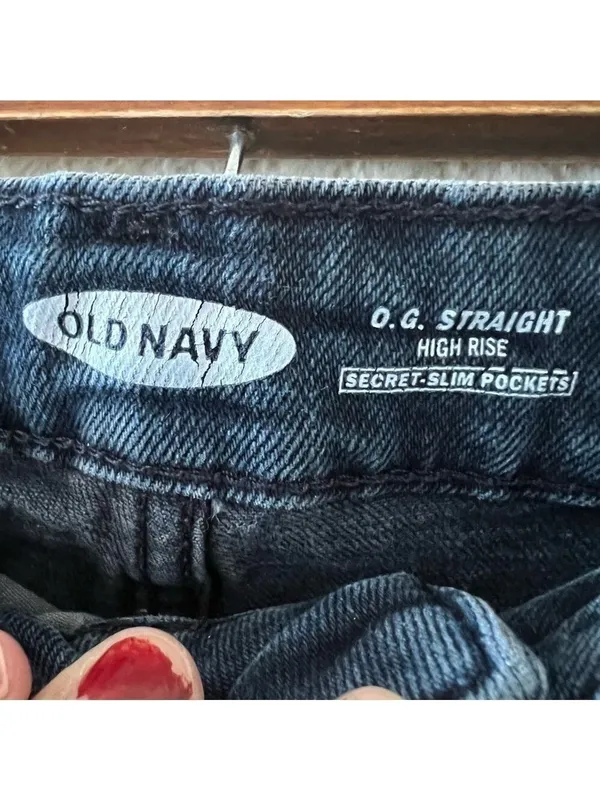 Old Navy O.G. Straight Jeans Size 14‎ Tall High Rise Distressed Dark Wash Denim - Image 5