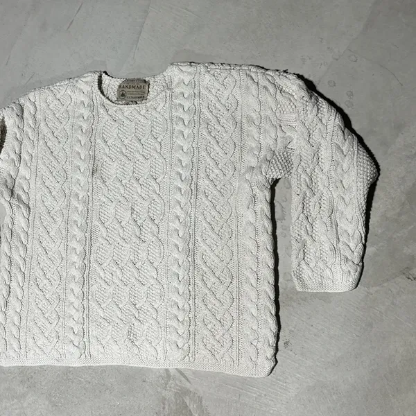 Vintage Abercrombie & Fitch Cable Knit Sweater Hand Made Grandpacore SZ S Thick - Image 2
