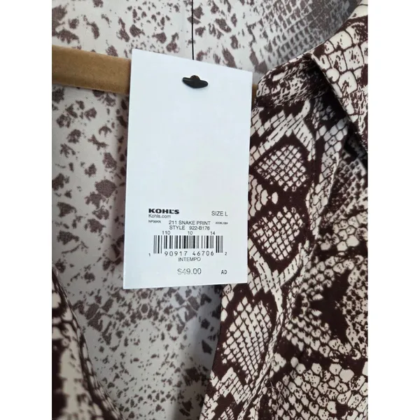 NEW Intempo Brown Snakeskin Blouse Crop Slinky Chic Boho Office Formal Large - Image 6