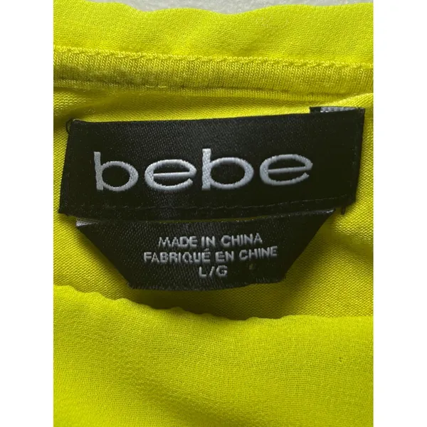 Bebe Neon Yellow Draped Bodycon Shift Dress Large Sleeveless Asymmetric Hem‎ - Image 5