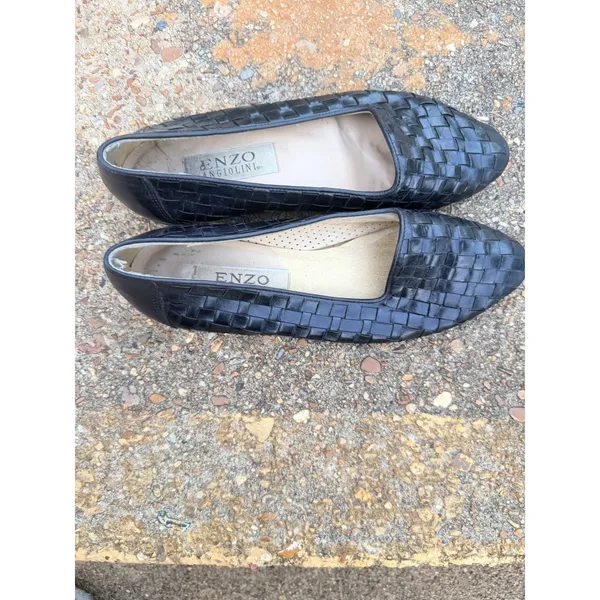 Enzo Angiolini Womens Black Woven Leather Loafer Flats Size 8M Almond Toe‎ - Image 3