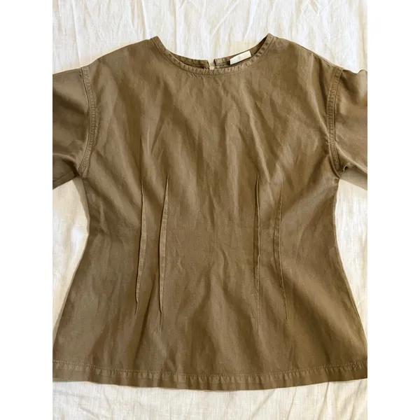 Dries Van Noten Blouse Top Womens 6 Olive Green Cotton Linen Zip Back Darted - Image 5