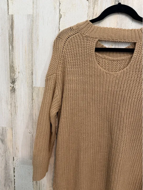 Tan Cable Knit Cutout Back Sweater Tunic Open Knit Size 11-13 - Image 8