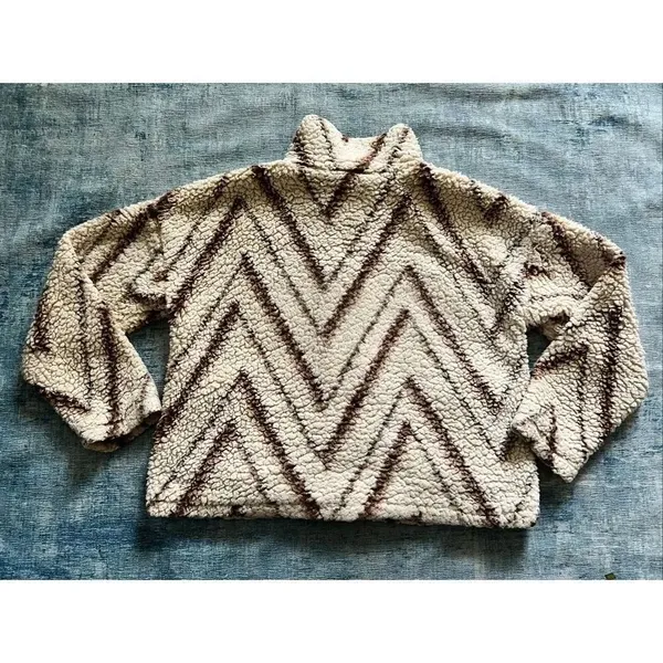 Thread & Supply Ivory Neutral Tan Chevron One Track Mind Sherpa Jacket Large - Image 3
