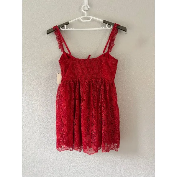 Anthropologie Ruffle Strap Corset Lace Mini Dress Lipstick Red Coquette NWT XL - Image 4
