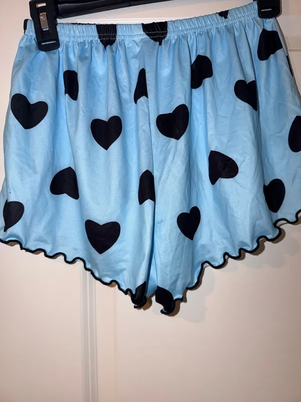 Light Blue Heart-Print Satin Cami & Short Sleep Set - Image 4