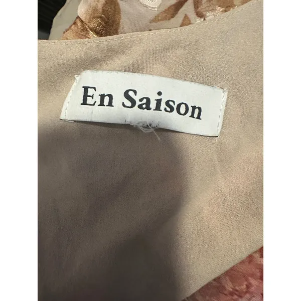En Saison Floral Jacquard Cut Out Midi Dress Pink Tan Long Balloon Sleeve Resort - Image 8