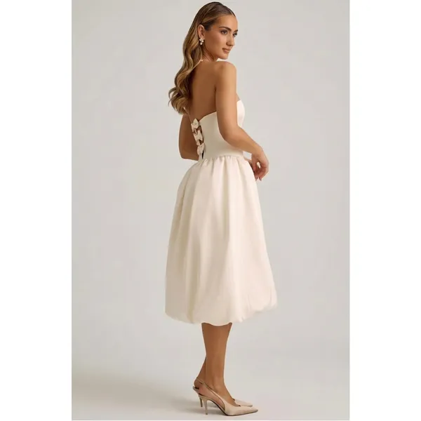 Oh Polly Gloriana Convertible Bow-Detail Bubble Hem Midaxi Dress in Ivory Size 6 - Image 6