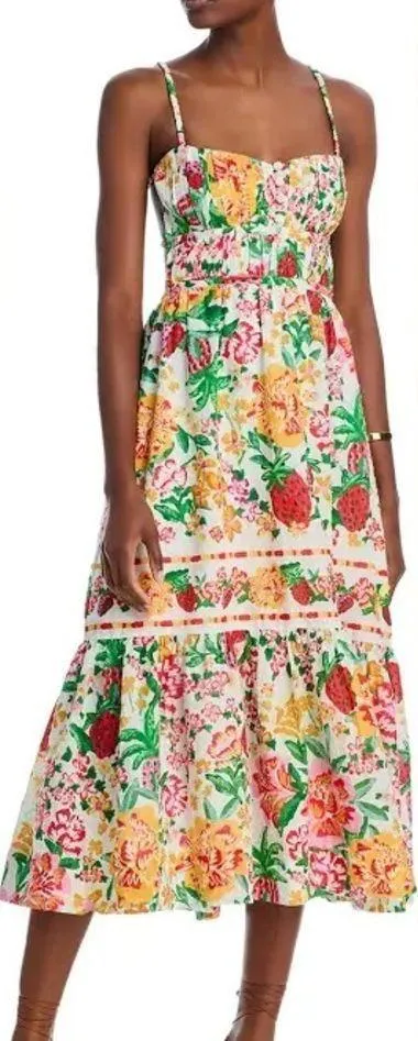 NEW FARM Rio Floral Sketch White Midi Dress Size M - Image 2