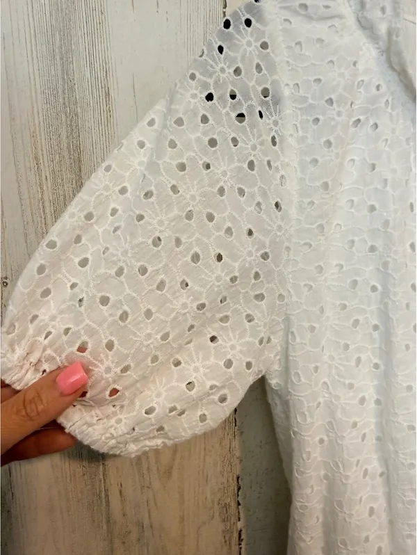 Buddy Love White Eyelet Dress S Mini Ruffle Puff Sleeve Boho - Image 5