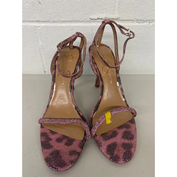 Jessica Simpson sz9 pink jewel rhinestone animal print cheetah heels open toe - Image 3