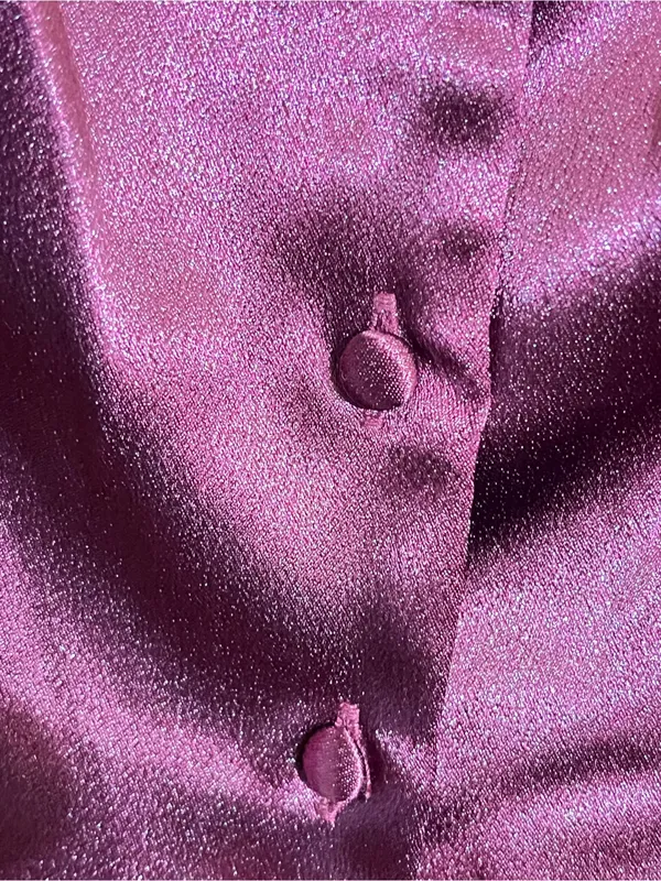 Plum Satin Puff-Sleeve Jewel Collar Blouse - Image 7