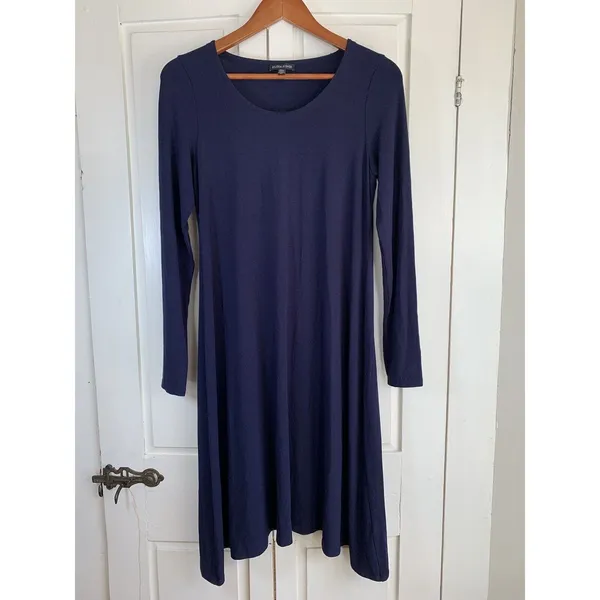 Eileen Fisher Dress Women’s Small Long‎ Sleeve Midi Blue T Shirt Casual Stretch - Image 3