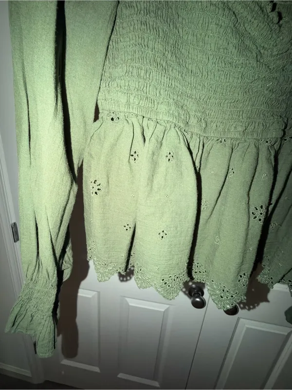 American Eagle Outfitters Olive Green Smocked Peplum Tunic - Image 4