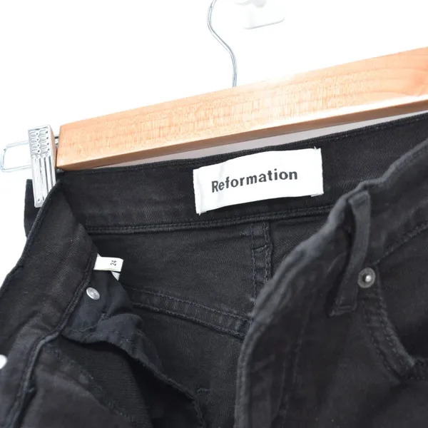 Reformation Stretch Flood Jeans Wash Black Womens 24 Wide Leg Raw Hem High Waist - Image 7