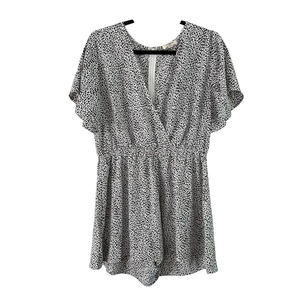 Umgee Women's Romper Black White Print V Neck Short‎ Sleeve Size L - Image 2