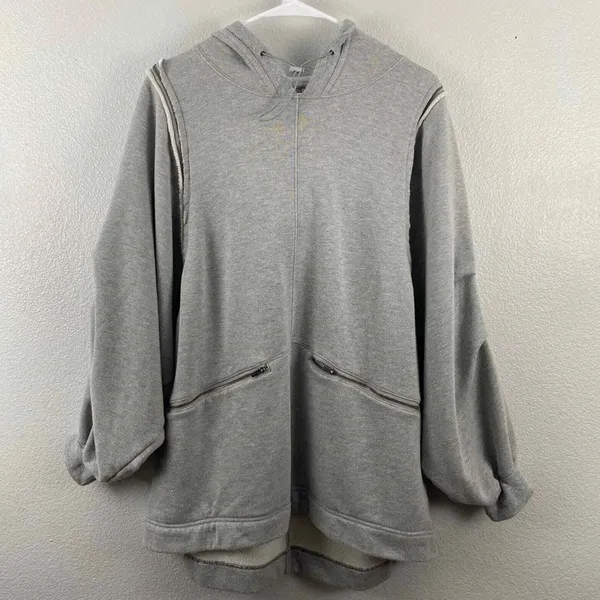 Free People Movement Close Call Gray Oversized Hooded Sweatshirt; size large - Image 3