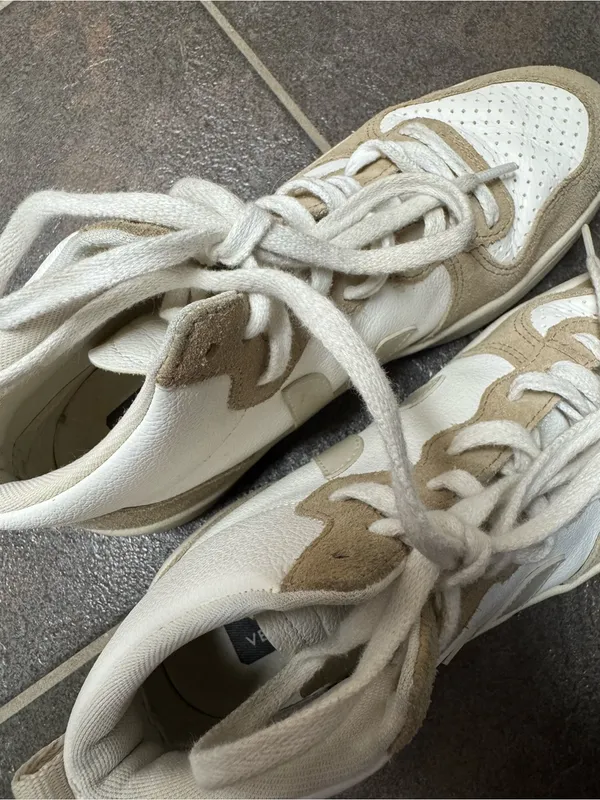 Veja V-15 High Top Lace Up Sneakers Suede Leather Beige White US 8 EU 39 - Image 9