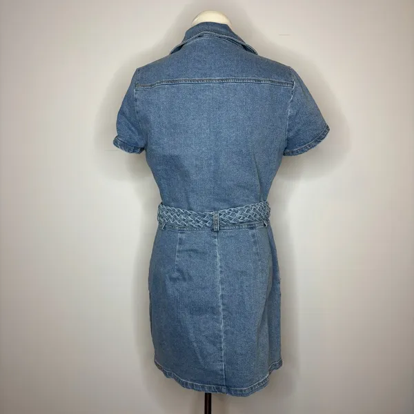Lulu's- Distinct Icon Medium Wash Denim Belted Mini Dress With Pockets - Image 6