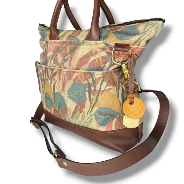 R.Riveter Otto Canvas Leather Tote Crossbody Bag Floral Breast Cancer Awareness - Image 4