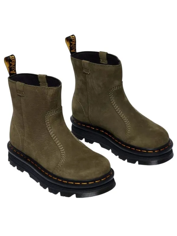 Dr. Martens Zebzag Rigger Slip-On Nubuck Platform Boots in DMS Olive US 9/ EU 41 - Image 2