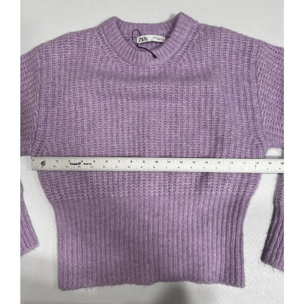 Zara Womens M Fuzzy Sweater Top Pastel Purple Long Sleeve Polyester Wool Alpaca - Image 6