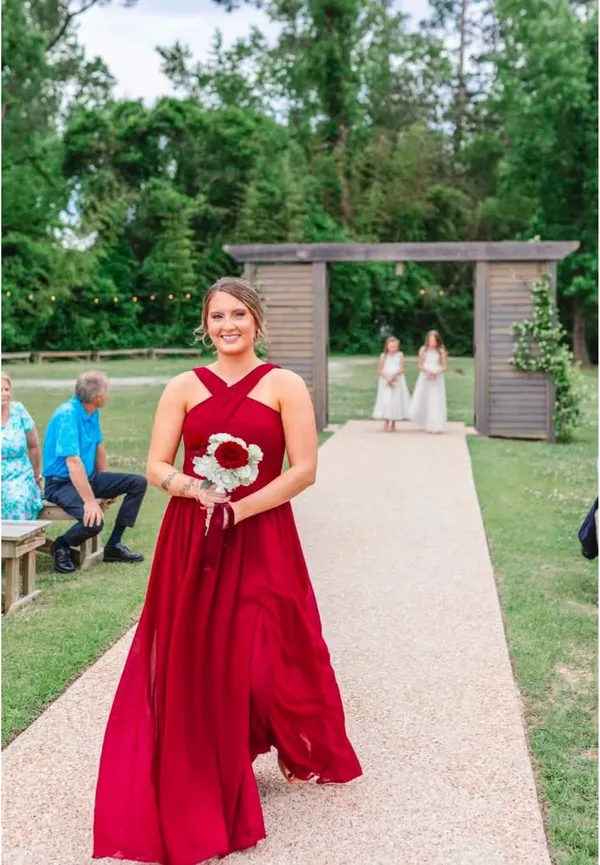Burgundy Bridesmaid Azazie Dress - Image 3