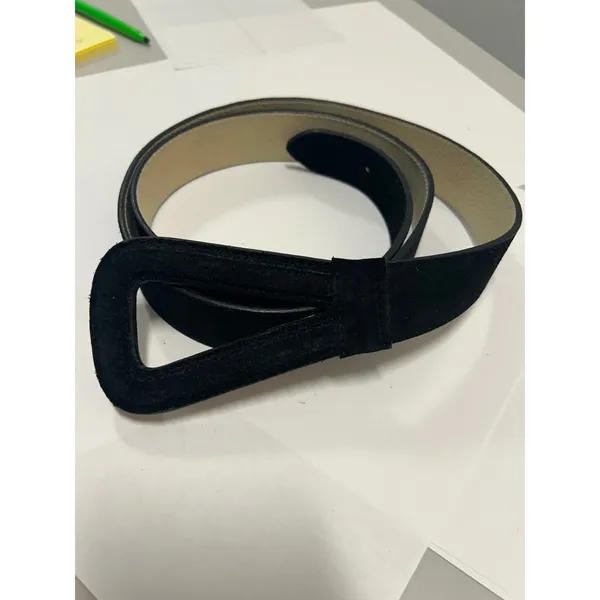 Coldwater Creek Black Suede‎ Leather Belt Triangle Buckle Large Modernist Womens - Image 4