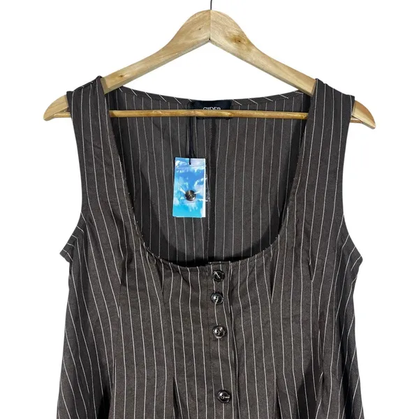 NWT Cider Pinstripe Mini Dress Brown Preppy Button Front Scoop Neck Size L - Image 2