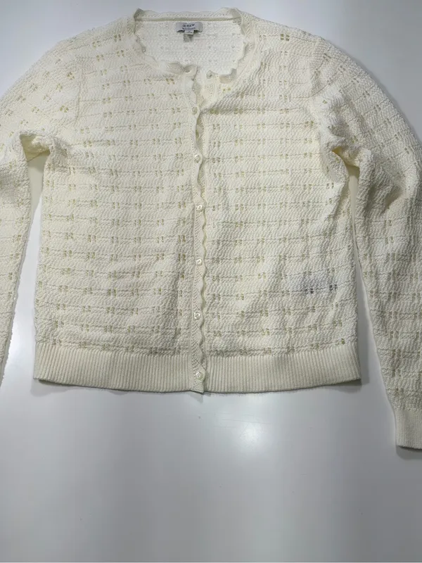 J. Crew 100% Cotton scalloped pointelle knit cardigan sweater in ivory NWOT - Image 8