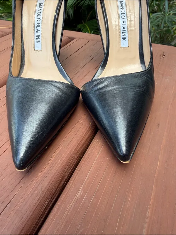 Manolo Blahnik Black Leather D’Orsay Stiletto Pumps 37 US 6.5 - Image 3