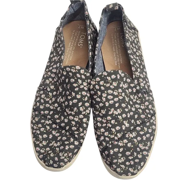 TOMS Alpargata Daisy Floral Print‎ Slip On Canvas Shoes Black Size 7 - Image 3