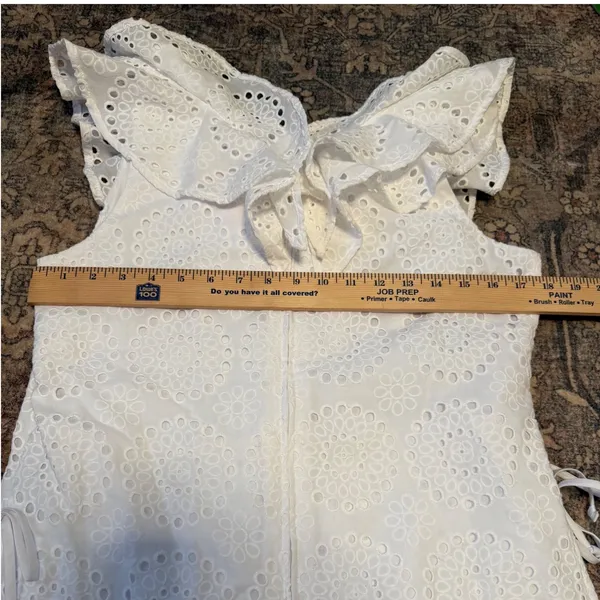 Lilly Pulitzer Emiline Eyelet Romper White Ruffle V-Neck Cotton Dress Size 8 - Image 7