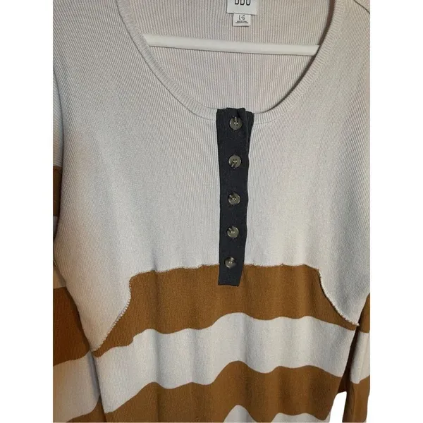 BDG Womens Ivory Brown Tunic Sweater Dress‎ Sz Large Henley Striped Ribbed Knit - Image 8