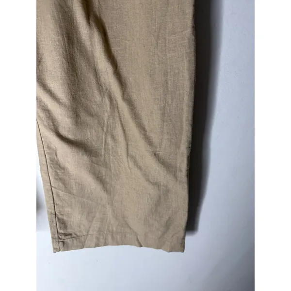 Abercrombie & Fitch Tan Linen Blend Pleated Wide Leg Pants XXS High Rise Khaki - Image 4